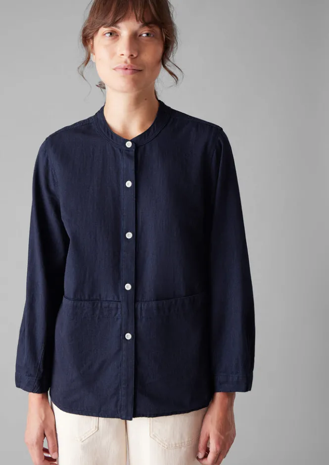 Workwear|Shirts-TOAST Front Pocket Soft Twill Shirt Indigo