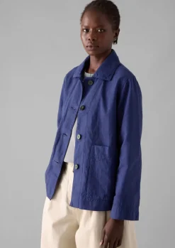 Linen|Coats & Jackets-TOAST Garment Dyed Cotton Linen Jacket Indigo