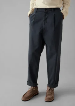 Workwear|Trousers-TOAST Garment Dyed Cotton Pleat Trousers Charcoal