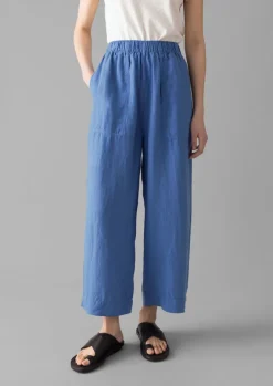 Linen|Loungewear-TOAST Garment Dyed Linen Barrel Leg Trousers BlueViolane