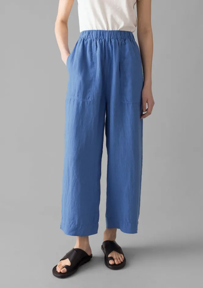 Linen|Loungewear-TOAST Garment Dyed Linen Barrel Leg Trousers BlueViolane
