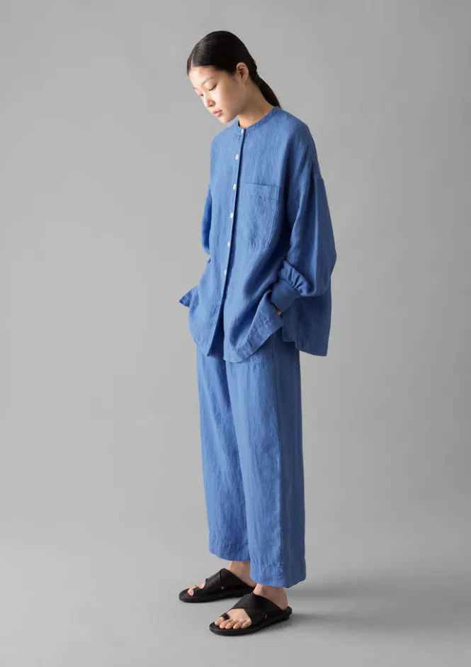 Linen|Loungewear-TOAST Garment Dyed Linen Barrel Leg Trousers BlueViolane