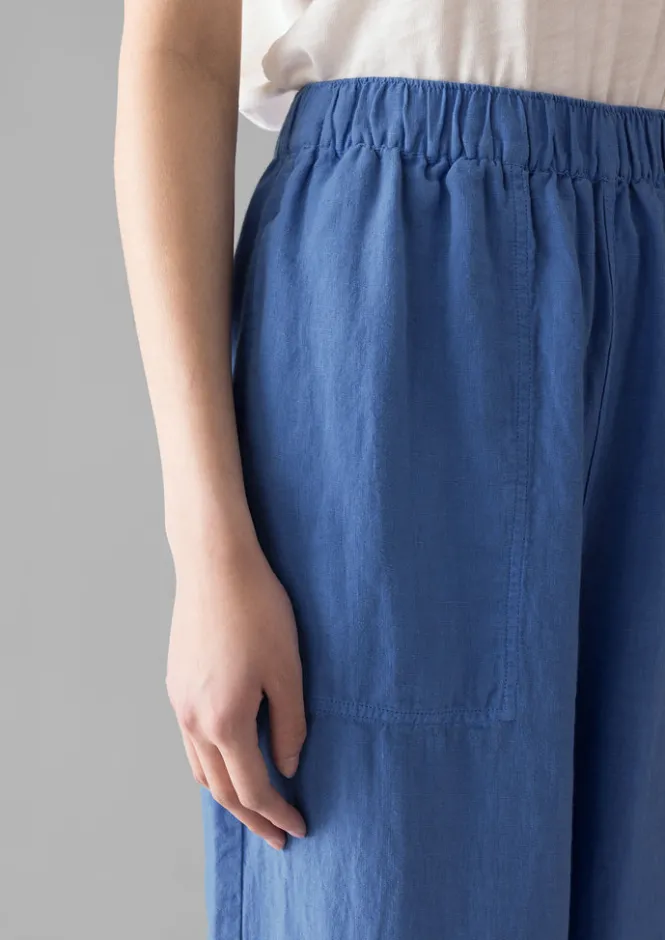 Linen|Loungewear-TOAST Garment Dyed Linen Barrel Leg Trousers BlueViolane
