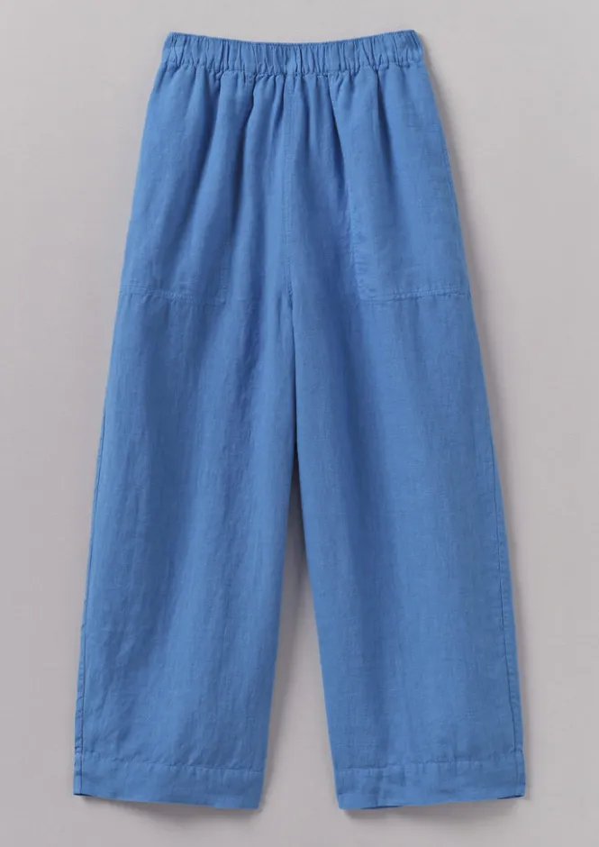 Linen|Loungewear-TOAST Garment Dyed Linen Barrel Leg Trousers BlueViolane