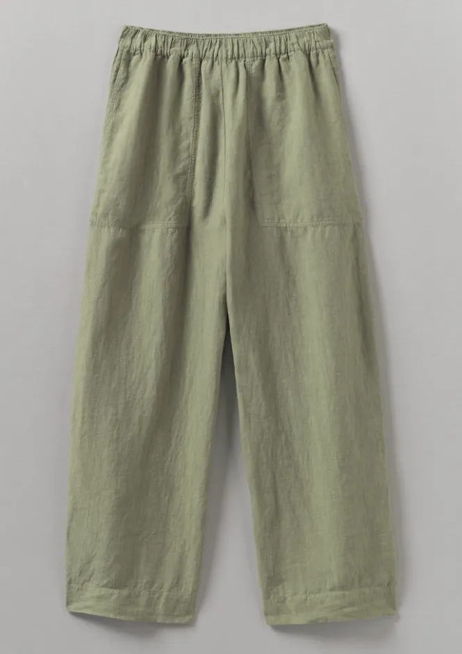 Linen|Loungewear-TOAST Garment Dyed Linen Barrel Leg Trousers Salvia