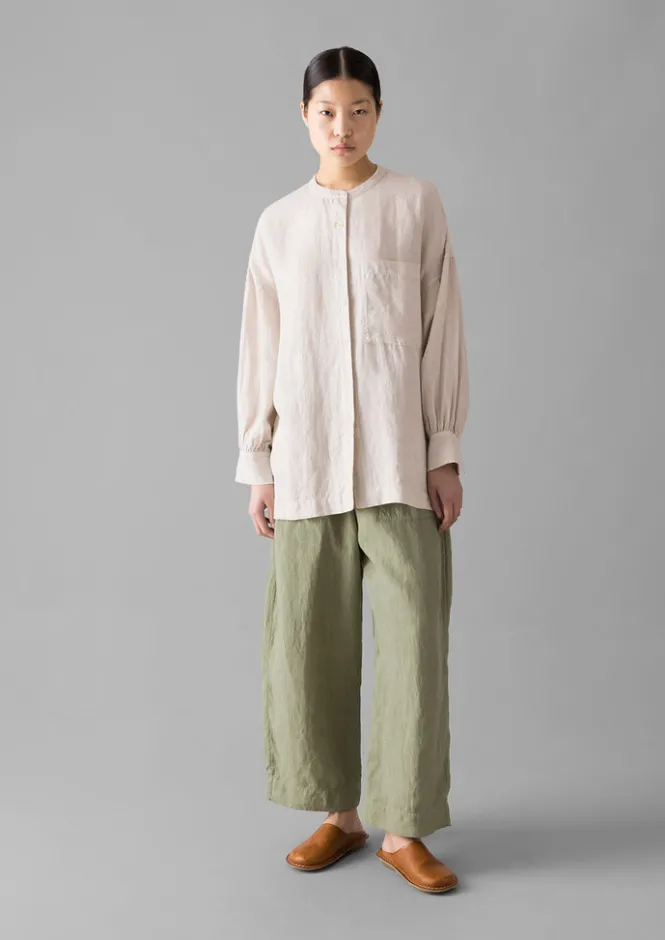 Linen|Loungewear-TOAST Garment Dyed Linen Barrel Leg Trousers Salvia