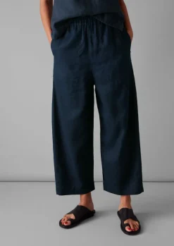 Linen|Loungewear-TOAST Garment Dyed Linen Barrel Leg Trousers Midnight