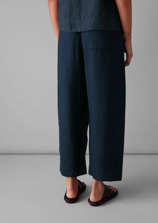 Linen|Loungewear-TOAST Garment Dyed Linen Barrel Leg Trousers Midnight