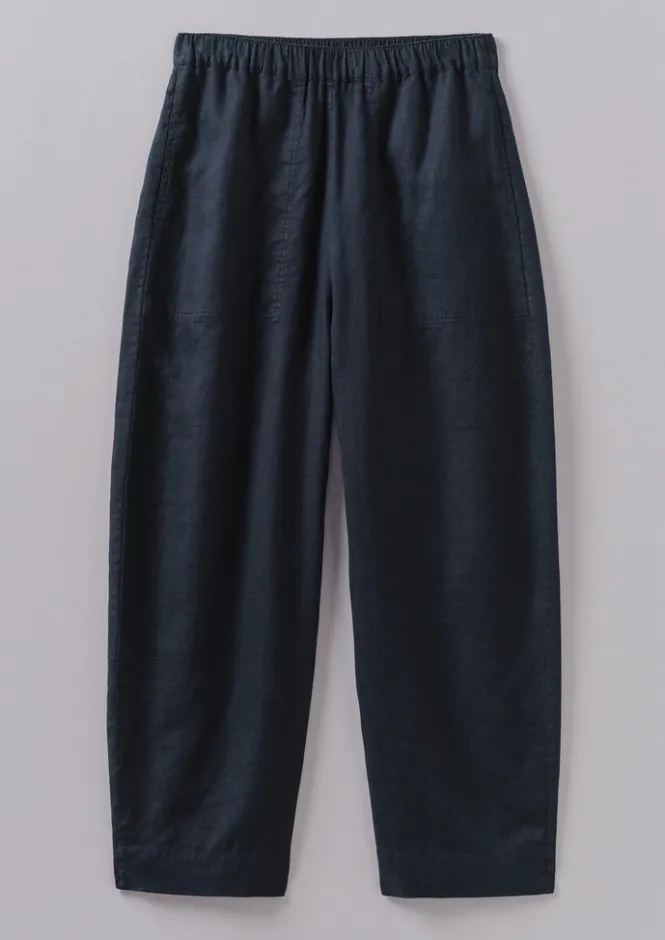 Linen|Loungewear-TOAST Garment Dyed Linen Barrel Leg Trousers Midnight