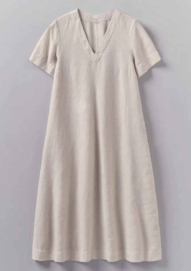 Linen|Loungewear-TOAST Garment Dyed Linen V-Neck Dress Stone