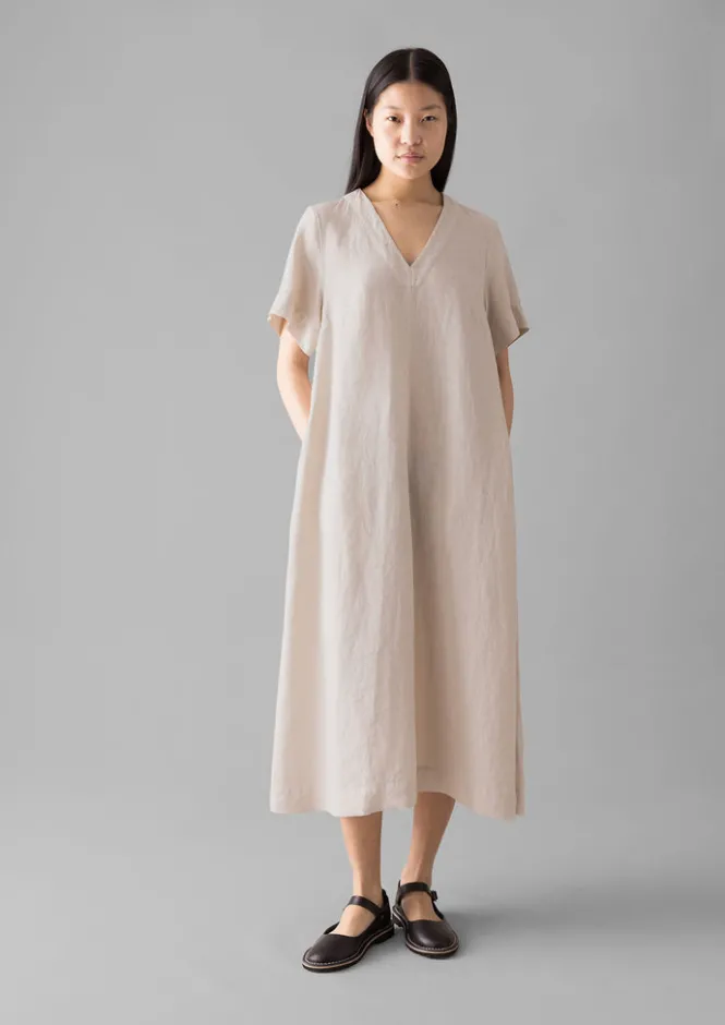 Linen|Loungewear-TOAST Garment Dyed Linen V-Neck Dress Stone