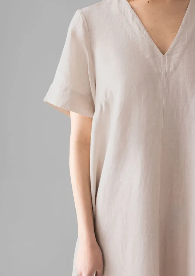 Linen|Loungewear-TOAST Garment Dyed Linen V-Neck Dress Stone