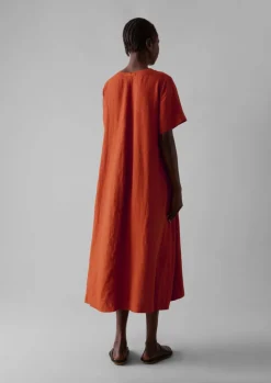 Linen|Loungewear-TOAST Garment Dyed Linen V-Neck Dress RooibosRed