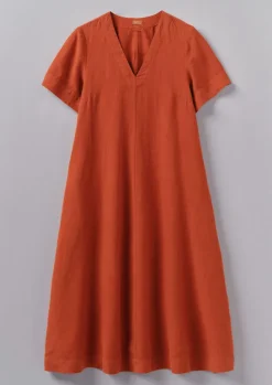 Linen|Loungewear-TOAST Garment Dyed Linen V-Neck Dress RooibosRed