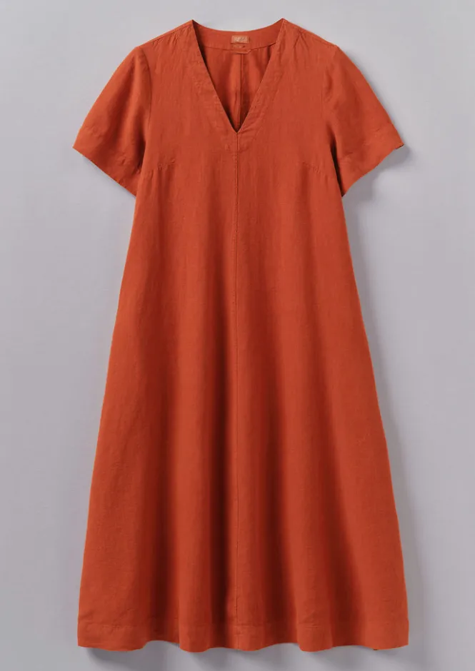Linen|Loungewear-TOAST Garment Dyed Linen V-Neck Dress RooibosRed