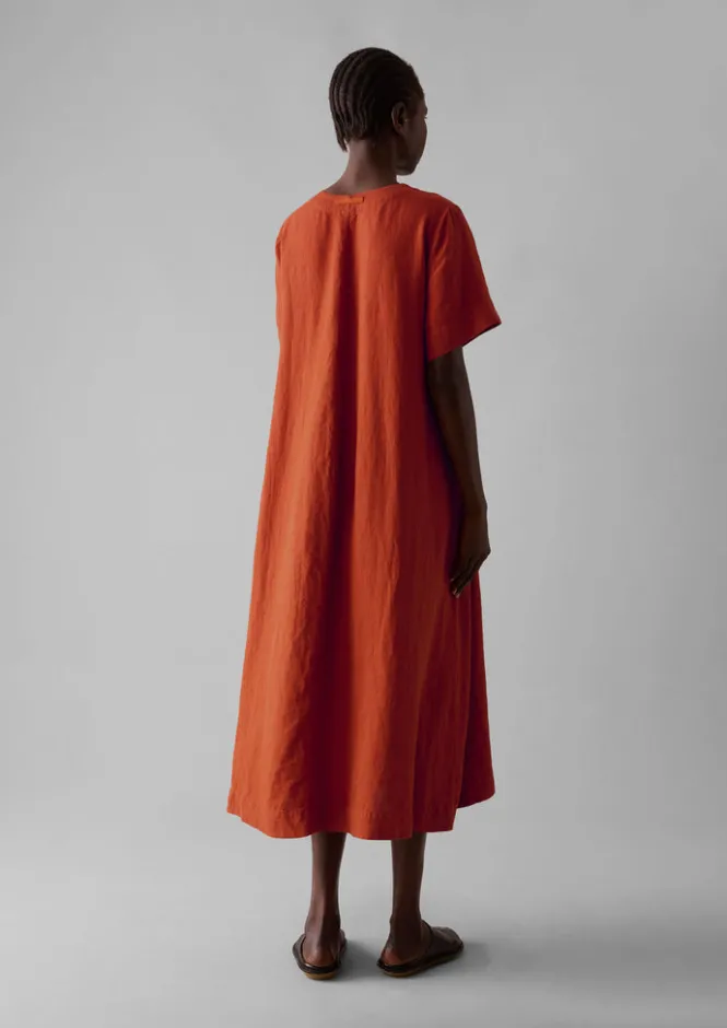 Linen|Loungewear-TOAST Garment Dyed Linen V-Neck Dress RooibosRed