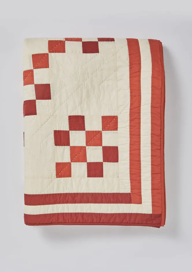 Textiles|Blankets & Throws-TOAST Geo Block Patchwork Cotton Quilt ClayRed/DeepCoral