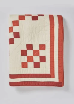 Textiles|Blankets & Throws-TOAST Geo Block Patchwork Cotton Quilt ClayRed/DeepCoral