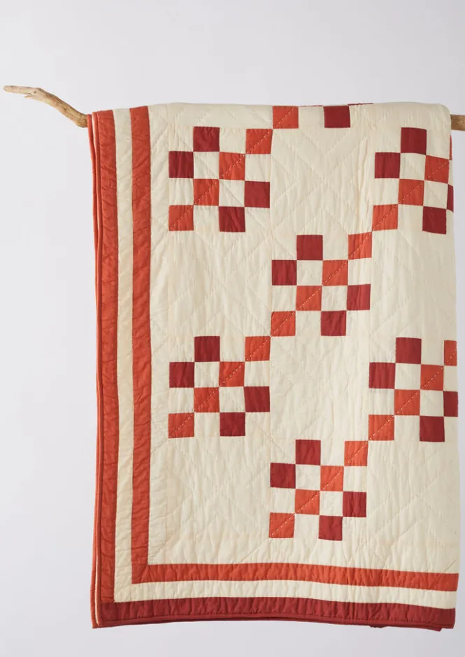 Textiles|Blankets & Throws-TOAST Geo Block Patchwork Cotton Quilt ClayRed/DeepCoral