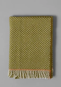 Textiles|Blankets & Throws-TOAST Geo Diamond Wool Blanket Olive/SoftCoral