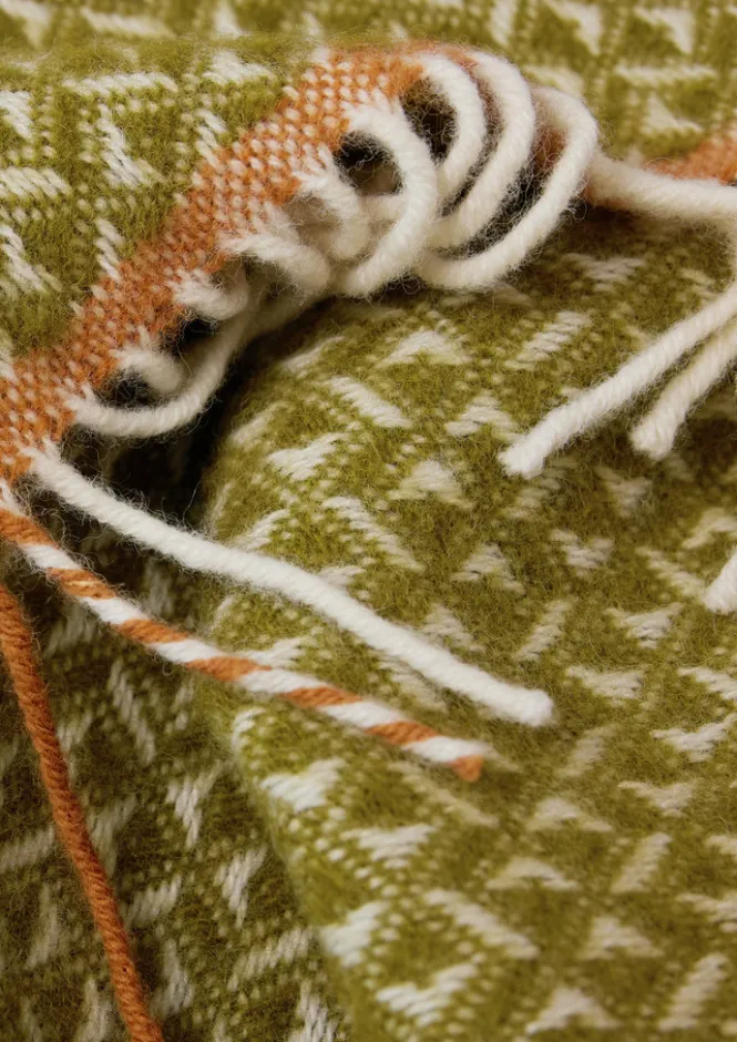 Textiles|Blankets & Throws-TOAST Geo Diamond Wool Blanket Olive/SoftCoral