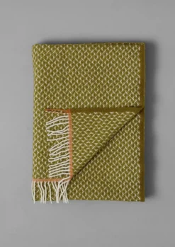 Textiles|Blankets & Throws-TOAST Geo Diamond Wool Blanket Olive/SoftCoral