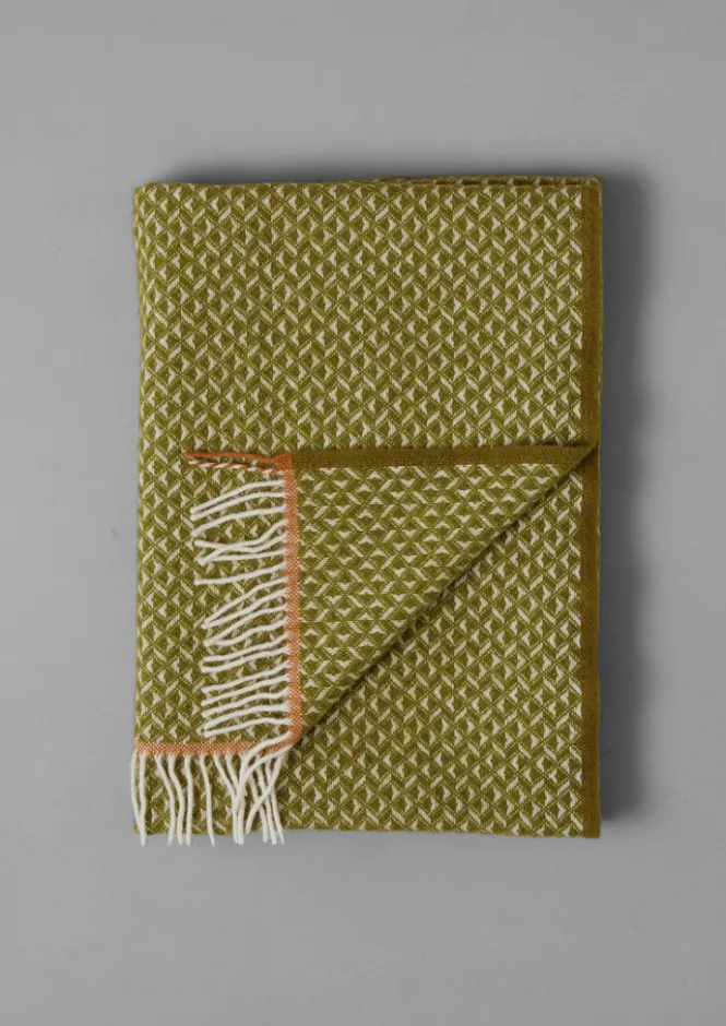 Textiles|Blankets & Throws-TOAST Geo Diamond Wool Blanket Olive/SoftCoral