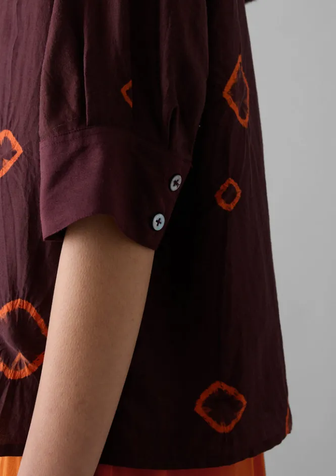 Shirts|Tops & Tees-TOAST Gia Hand Bandhini Silk Shirt Bordeaux/RedCarnelian