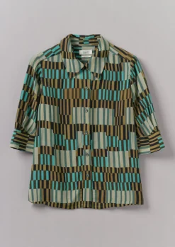 Shirts|Tops & Tees-TOAST Gia Irregular Check Print Shirt Olive/Mint