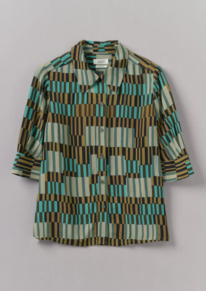 Shirts|Tops & Tees-TOAST Gia Irregular Check Print Shirt Olive/Mint