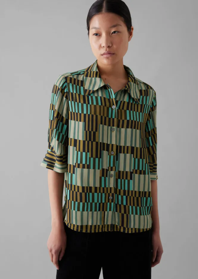 Shirts|Tops & Tees-TOAST Gia Irregular Check Print Shirt Olive/Mint