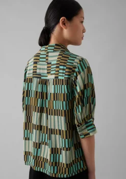 Shirts|Tops & Tees-TOAST Gia Irregular Check Print Shirt Olive/Mint