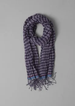 Hats, Scarves & Gloves-TOAST Gingham Hand Woven Scarf Navy/Lilac