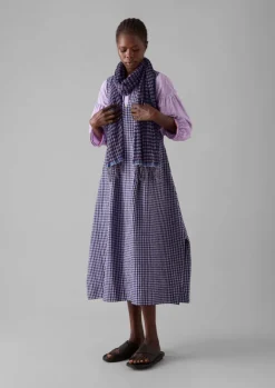 Hats, Scarves & Gloves-TOAST Gingham Hand Woven Scarf Navy/Lilac