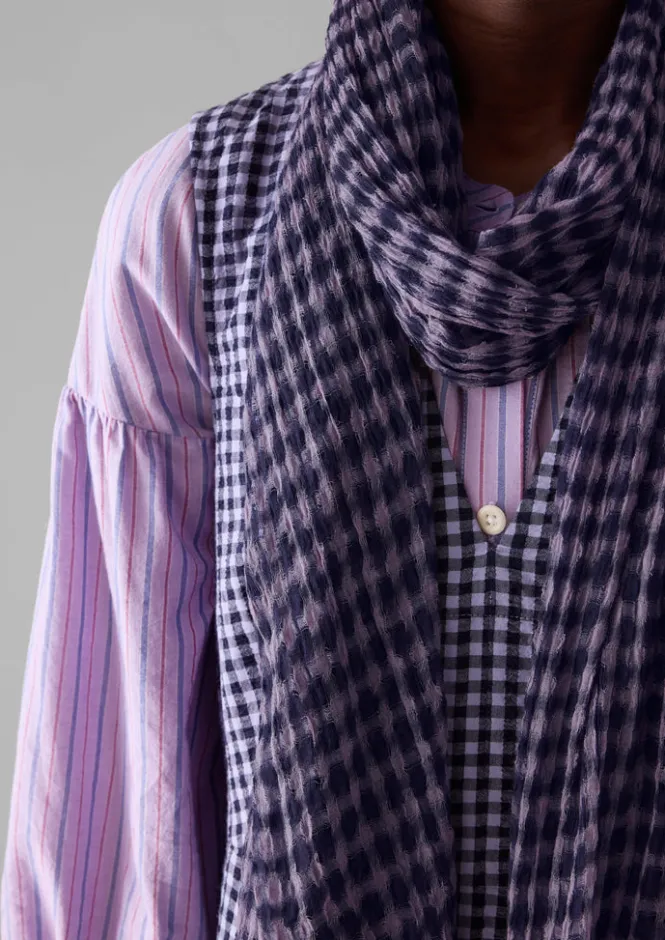 Hats, Scarves & Gloves-TOAST Gingham Hand Woven Scarf Navy/Lilac