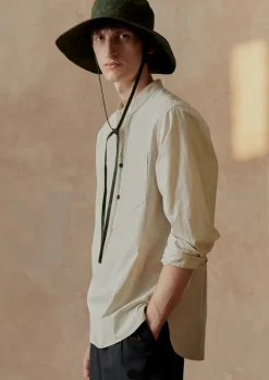 Shirts-TOAST Grandad Collar Stripe Pullover Shirt SunwashedBlue