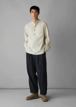 Shirts-TOAST Grandad Collar Stripe Pullover Shirt SunwashedBlue
