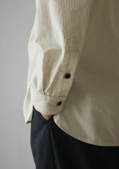 Shirts-TOAST Grandad Collar Stripe Pullover Shirt SunwashedBlue
