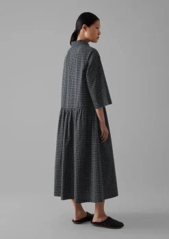 Cashmere|Loungewear-TOAST Graph Check Cotton Cashmere Shirt Dress Slate