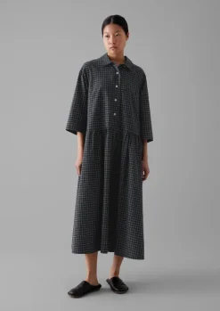 Cashmere|Loungewear-TOAST Graph Check Cotton Cashmere Shirt Dress Slate