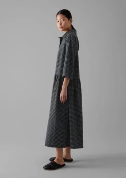 Cashmere|Loungewear-TOAST Graph Check Cotton Cashmere Shirt Dress Slate