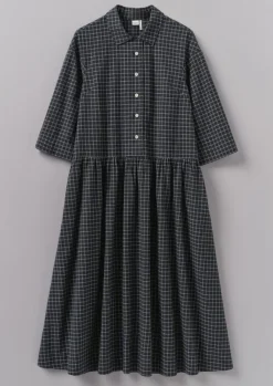 Cashmere|Loungewear-TOAST Graph Check Cotton Cashmere Shirt Dress Slate