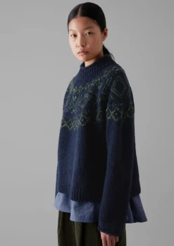 Knitwear-TOAST Graphic Yoke Sweater Navy/Green