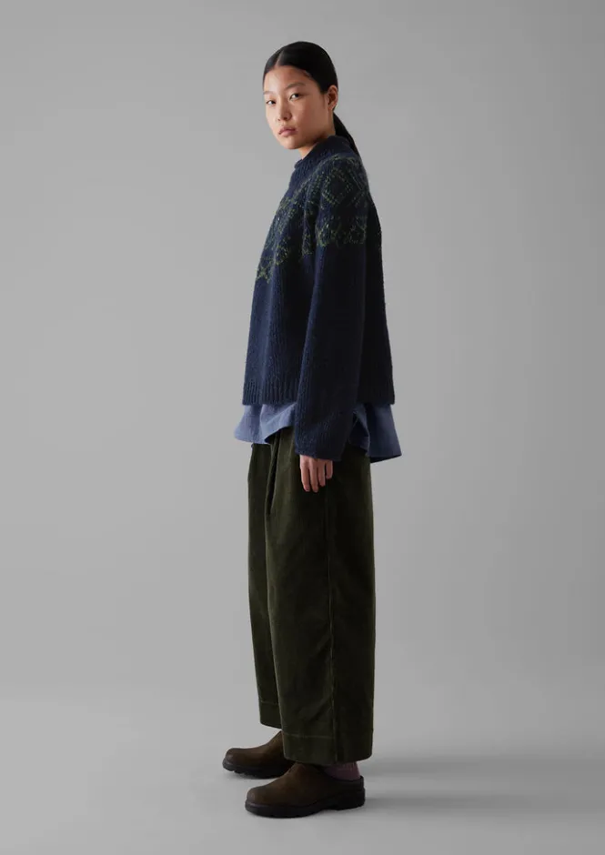 Knitwear-TOAST Graphic Yoke Sweater Navy/Green