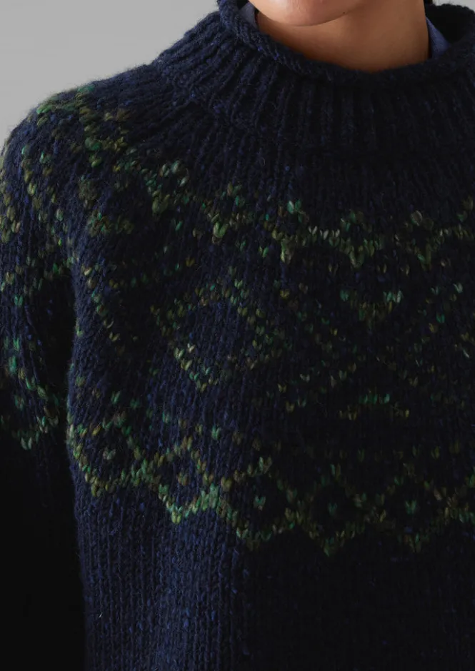 Knitwear-TOAST Graphic Yoke Sweater Navy/Green