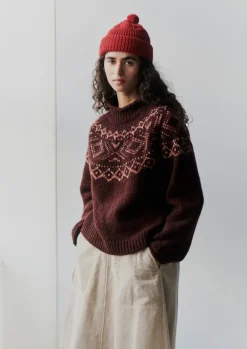 Knitwear-TOAST Graphic Yoke Sweater DarkRed/Brick