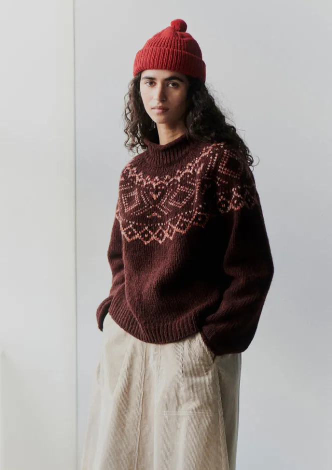 Knitwear-TOAST Graphic Yoke Sweater DarkRed/Brick