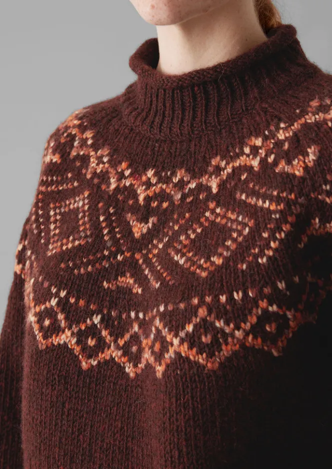 Knitwear-TOAST Graphic Yoke Sweater DarkRed/Brick