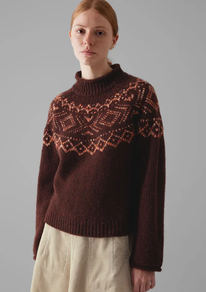 Knitwear-TOAST Graphic Yoke Sweater DarkRed/Brick
