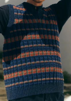Tops & Tees|Knitwear-TOAST Grid Stitch Tank Top BlueMulti